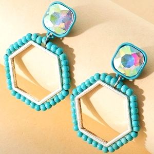 Geo Faux Turquoise Fashion Dangling Earrings